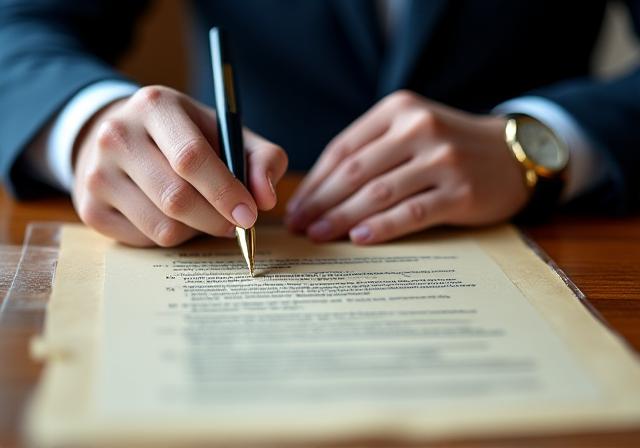 Close up of a lawyer reviewing document details